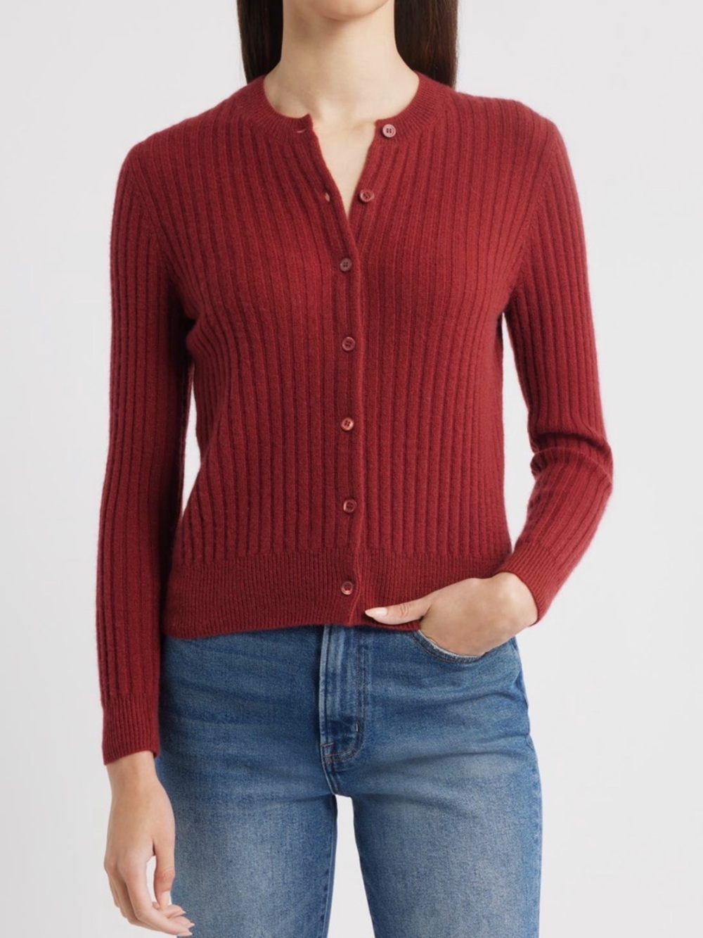 NEW DÔEN Danae Rib-Knit Cashmere Cardigan in Malbec button sweater nwt